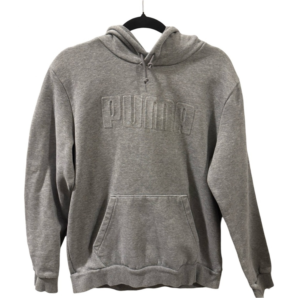 PUMA Men's Medium Gray Embossed Logo Hoodie Pullover Sweatshirt Long Sleeve